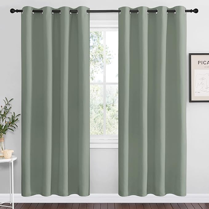 NICETOWN Greyish Green Blackout Curtains 78" Long for Office, Dining Room, Guest Room, Sound Reducing Heat and Cold Block Curtain Panels for Modern Room Decorative (55" Wide, 2 Pieces)