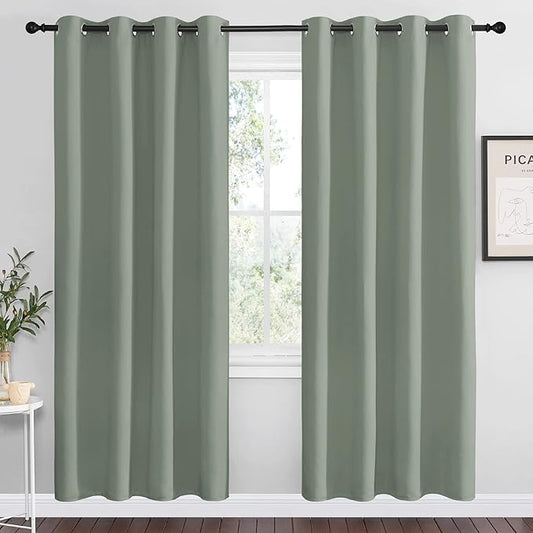 NICETOWN Greyish Green Blackout Curtains 78" Long for Office, Dining Room, Guest Room, Sound Reducing Heat and Cold Block Curtain Panels for Modern Room Decorative (55" Wide, 2 Pieces)