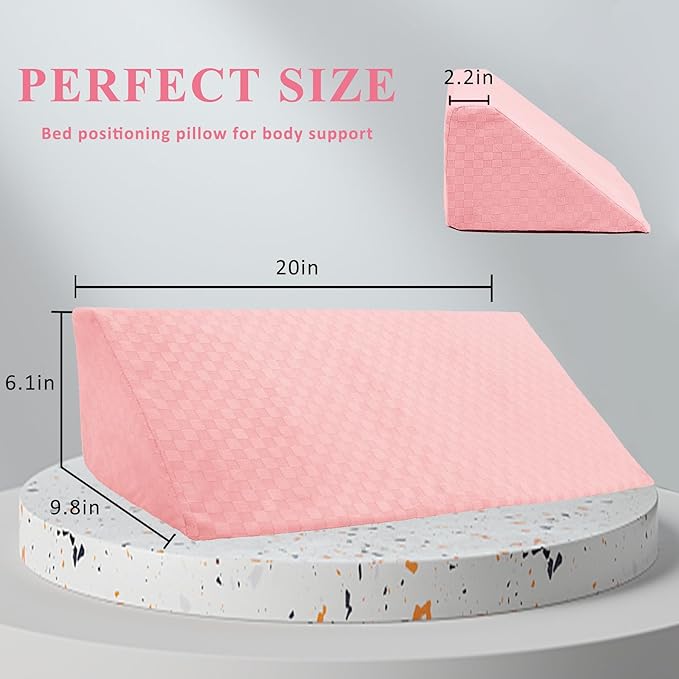 Bed Wedge Pillow for Side Sleeping Foam Filled Body Positioning Triangle Pillow Suitable for Pregnancy and Surgery Prevent Bed Sore for Leg and Back Support with Pillow Case (Pink)