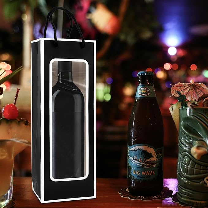 Cyblinia 20 Pack Wine Gift Bags Kraft Paper Wine Bags with Window Wine Bottle Bags 14.2 x 4.9 x 3.4 Inch Paper Gift Bags Party Bags for Wine Bottles,Gifts, Wedding Party