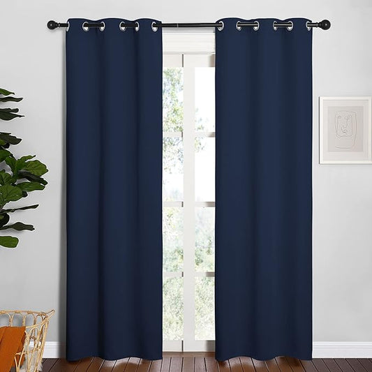 NICETOWN Blackout Curtain Panels, Window Treatment Energy Saving Thermal Insulated Solid Grommet Blackout Drapes/Draperies (Navy, 1 Pair, 34 by 84-inch)