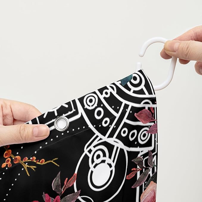 AILONEN Death Moth Shower Curtain,Sun Moon Shower Curtain Set for Kids Girls Boys,Boho Natural Plants Bathroom Decor Shower Curtain with 12 Hooks,72" W*84" H