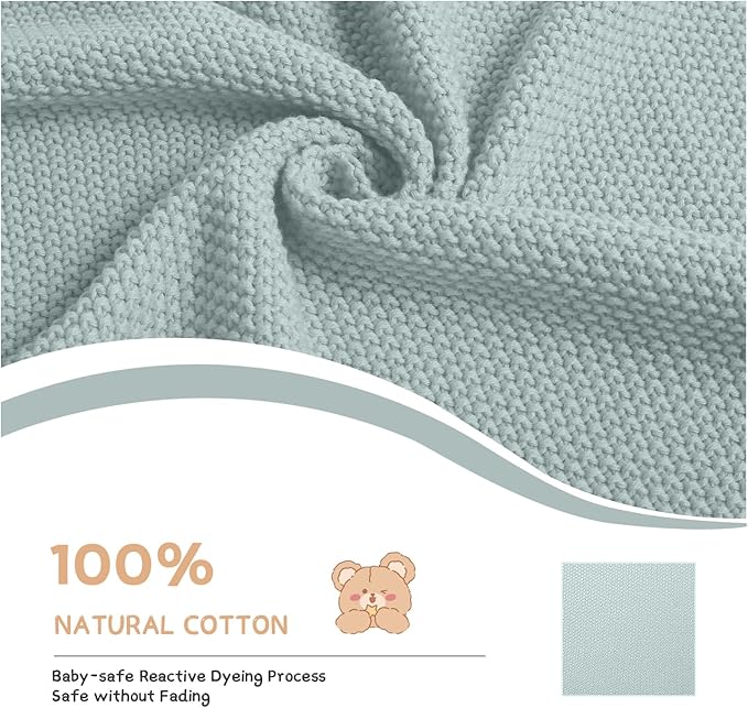 Cotton Baby Blankets 100% Knit Soft Warm Lace Toddler Newborn Nursery Receiving Blankets,30 X 40 Inches, Green