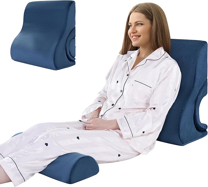 ROYALAY 3 PCS Adjustable Wedge Pillow for Sleeping, 3-in-1 High-Density Foam Wedge Pillow Set, Sleeping Wedge Pillow for Adults, Incline Bed Wedge Pillow for Back, Neck, Leg Support, Acid Reflux,blue