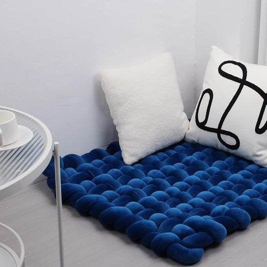 XHJRI Thickened Braided Knot Seat Mat, Knotted Floor Decorative Cushion, Handmade Baby Infant Playing Pad Nursery Rug (27.5 * 31.5 Inch,Navy Blue)