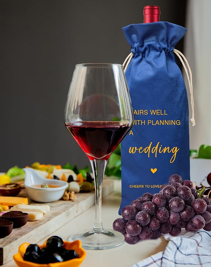 TBITON Wedding Gifts Engagement Gifts for Couple, Wine Bag Wedding Gift for Mr and Mrs, Engagement Gift for Her, Newlywed Gift, Pairs Well with A Planning Wedding(Wedding-Blue)