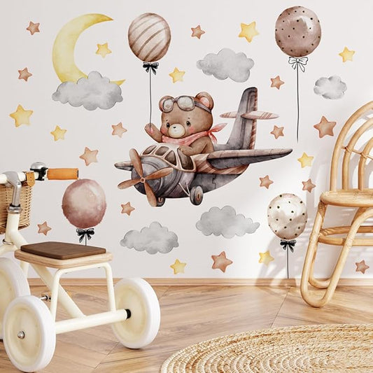 DIY Wall Decal Stickers for Kids Room, Airplane & Spaceship Wall Stickers for Baby Girl Nursery Decor