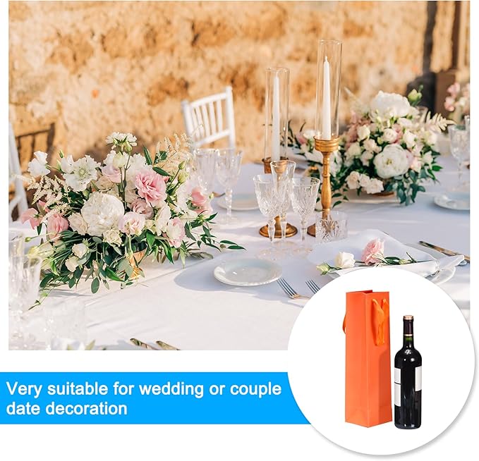 uxcell Wine Bags, 24pcs Orange 4 x 4 x 14 In Wine Gift Bags with Handles Paper Wine Tote Bag for Wedding Birthday Christmas Party Supplies