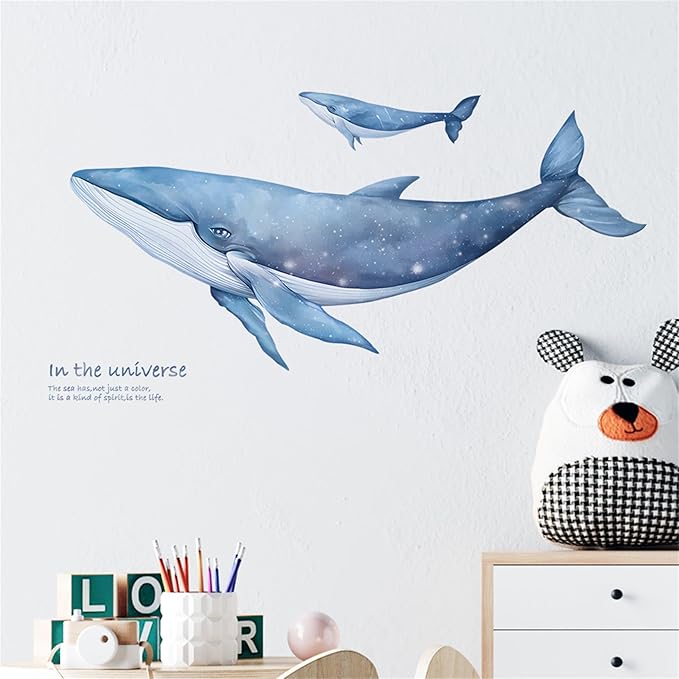 Removable Vinyl Whale Wall Decal Sea Life Wall Sticker Decor Nursery Kidsroom School Classroom Livingroom Bedroom Bathroom Coastal Ocean Fish Murals Decals