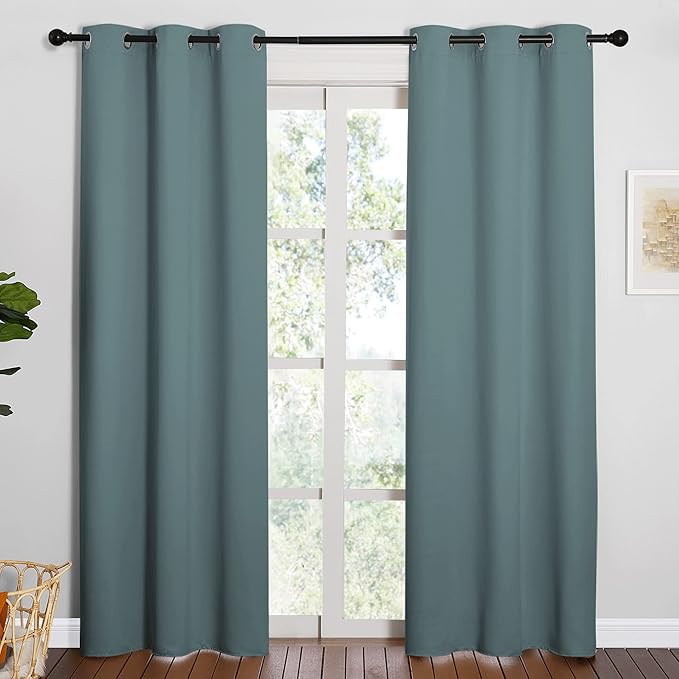 NICETOWN Modern Blackout Curtains Noise Reducing, Thermal Insulated and Privacy Room Darkening Drape Panels for Boy's Guest Room Door Window (Greyish Blue, 2 Panels, W42 x L84 -Inch)