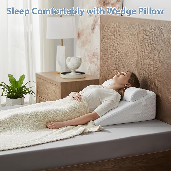 Wedge Pillow, 7” Bed Wedge Pillow for Sleeping, Elevate Incline Pillow for Adults, Memory Foam Wedge with Washable Case, Ideal for Rest & Relax
