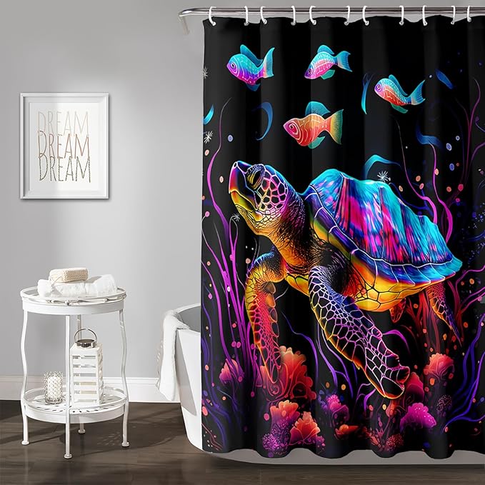 AILONEN Colorful Sea Turtle Shower Curtain for Bathroom,Beautiful Turtle with Fish Bath Curtain for Kids,Boys,Girls,Ocean Animal Theme Waterproof Fabric Shower Curtain Set with Hooks,72" W*78" H