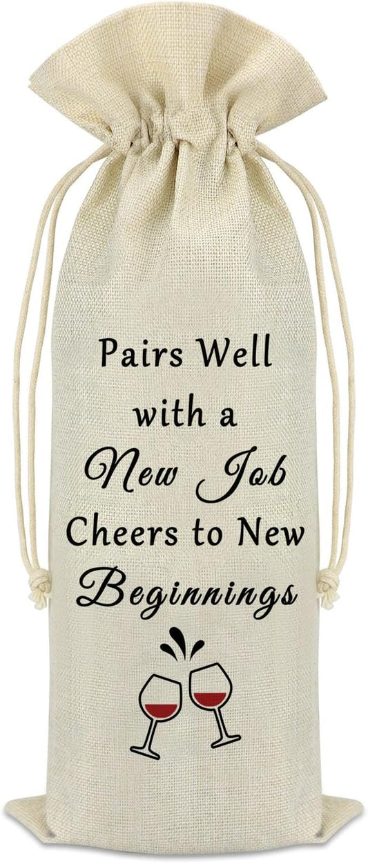 New Job Gift Wine Bag Cheer New Job Gifts Congratulations on Your New Job Gifts Promotion Gifts Coworker Leaving Gift Wine Gift Bag New Beginnings Gift for Women Men Colleague Best Friend Leader