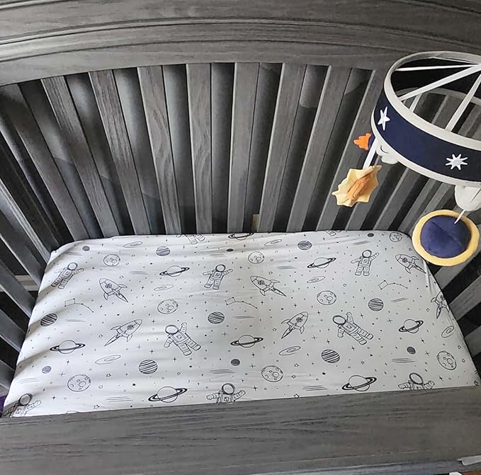 TotAha Premium Soft Space Bassinet Sheet for Boy Girl, Super Stretchy Jersey Knit Bassinet Fitted Sheet, Compatible with Halo, Maxi COSI, Mika Micky, SNOO, Baby Delight Mattress, 2 Pack