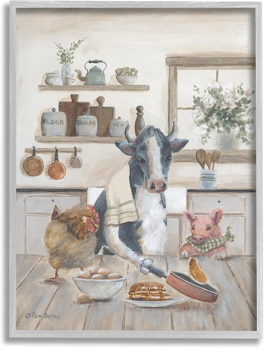 Stupell Industries Farm Animals in Kitchen Gray Framed Giclee Art Design by Pam Britton