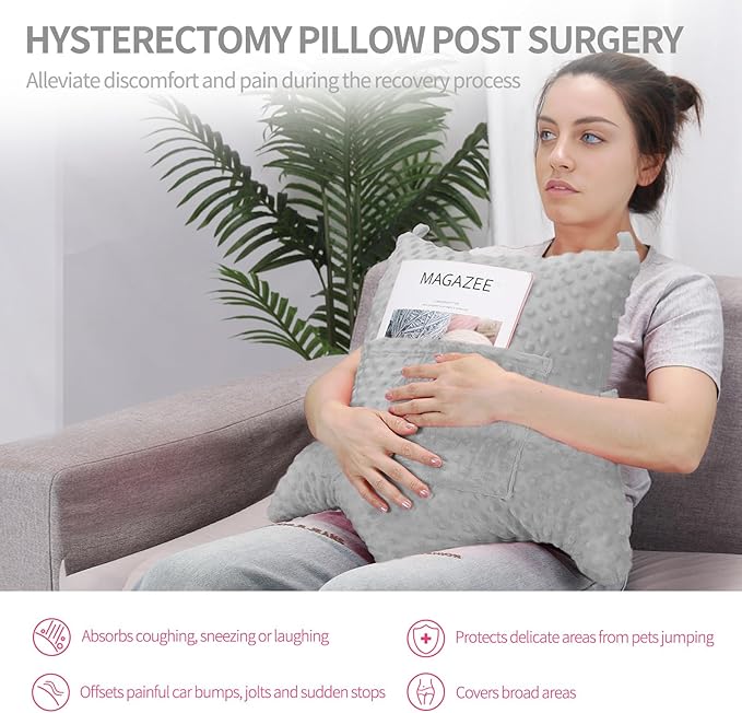 Hysterectomy Pillow with Pocket for Ice/Hot Packs, Abdominal Surgery Recovery Pillow for Women, Post-Surgery Support Cushion(Grey)