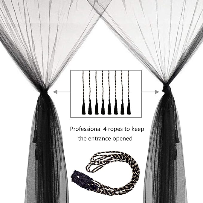 Comtelek Mosquito NET for Bed Canopy, Four Corner Post Curtains Bed Canopy Elegant Mosquito Net Set, Stick Hook &Profession Rope for net, Screen Netting Canopy Curtains, Full/Queen/King/Black
