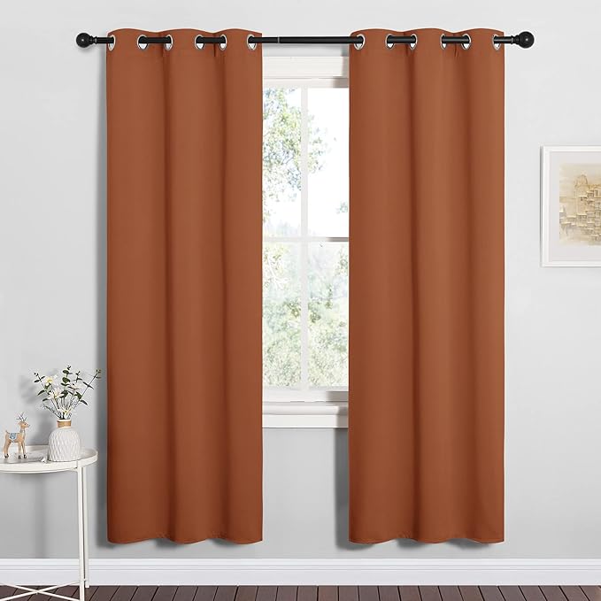 NICETOWN Halloween Blackout Curtain Panels for Girls Room, Nursery Essential Thermal Insulated Solid Grommet Top Blackout Drapes (Burnt Orange, 1 Pair, 34 x 72 inches)