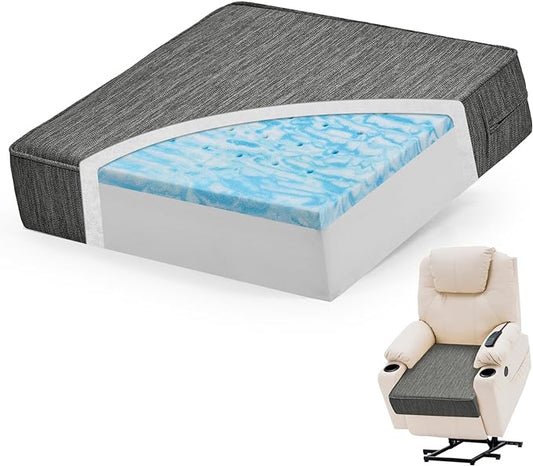 baibu 18"x 18"x 4" Dual-Layer Gel Memory Foam Chair Seat Cushion for Recliners, Couches, Armchairs, Extra Large Non-Slip Chair Cushions for Seniors, Washable, Grey
