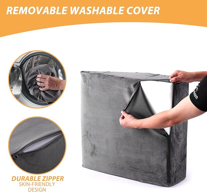 Leg Elevation Pillows, Leg Pillows for Sleeping, Cooling Gel Memory Foam Top, Wedge Pillow for Legs, Leg Wedges for Circulation, Swelling, After Surgery - Removable Cover (8 Inch, Grey)