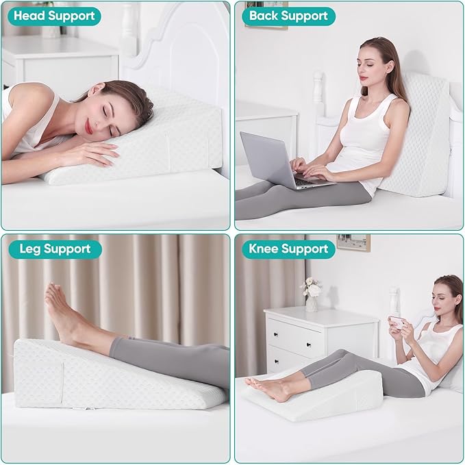 Bed Wedge Pillow for After Surgery Premium 7.5" Wedge Pillow for Sleeping with Memory Foam Top, Triangle Pillow Wedge for Acid Reflux Snoring Post Surgery Leg Elevation Back & Knee Pain Relief -White