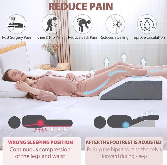 Bed Wedge Elevated Leg Pillow, High-Density Leg Rest Elevating Foam Wedge, Supportive Foam Wedge Pillow - Relieves and Recovers Foot and Ankle Injury, Leg Pain, Improves Blood Circulation