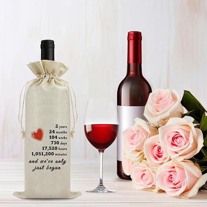 Second Anniversary Wedding Gifts for Him Her Two Years Anniversary Wine Bag for Husband Wife 2 Year Dating Anniversary for Men Women 2 Years of Marriage Gift Birthday Christmas Gift Wine Gift Bag