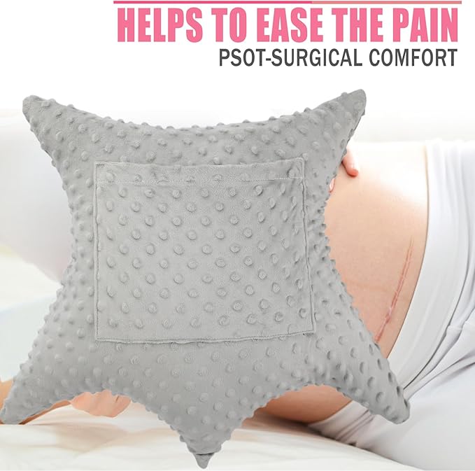 Star Hysterectomy Abdominal Pillows with 2 Pockets, Stomach Pillow after Surgery C-Section Tummy Tuck Support Gifts with Hands Placement Pouch Endometriosis Comfort Recovery Women Men Gray