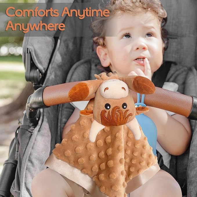Highland Cow Baby Security Blanket Loveys for Babies Girls, 16" Soft Baby Lovey Blanket, Baby Snuggle Stuffed Animals Blankie, Baby Boy Girl Gifts for Infant and Toddler, 2 Pack