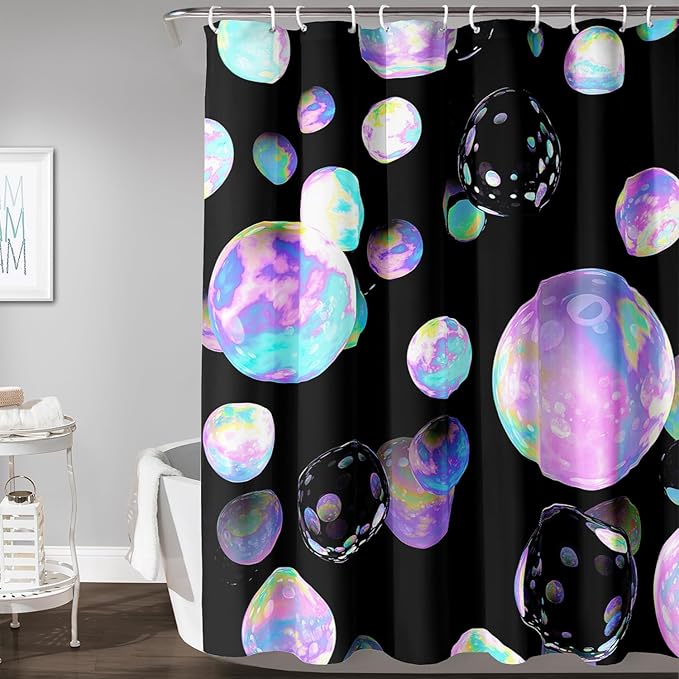 AILONEN Colorful Planet Shower Curtain,Purple Planet Bath Curtain for Bathroom Decor,Polyester Waterproof with 12 Plastic Hooks 60" W*72" H
