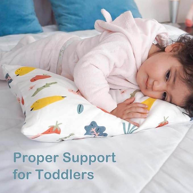 Moonrite 13×18 Toddler Pillow with Pillowcase,100% Cotton Toddler Pillows for Sleeping,Soft Breathable Washable Small Toddler&Kid Pillow for Bed,Mini pillow,Better Naps at Preschool