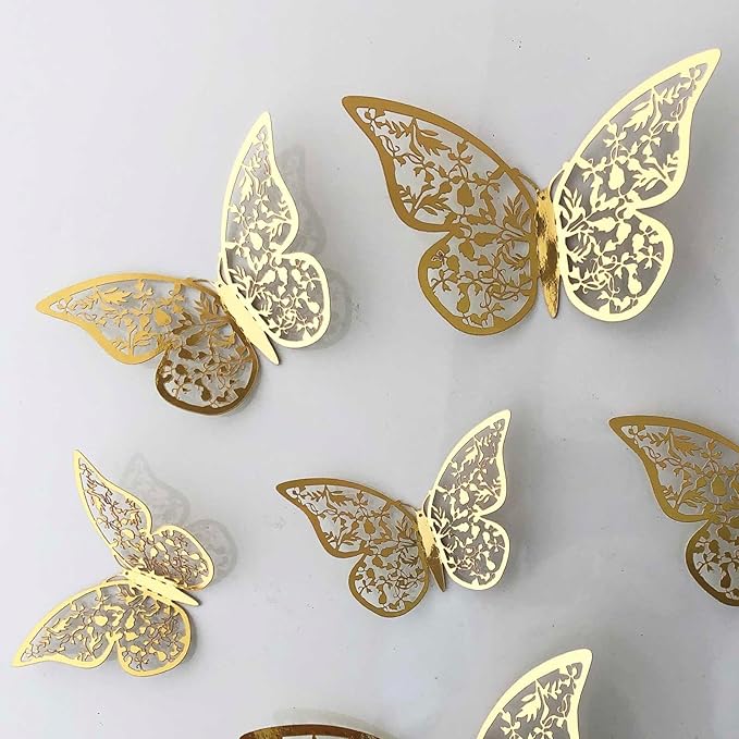 72Pcs 3D Butterfly Wall Decor 3 Sizes 3 Styles, Removable Butterfly Stickers Wall Decals, Butterfly Decorations Party Birthday Cake Decoration for Kids Nursery Wedding Bedroom Room(Mix-01)