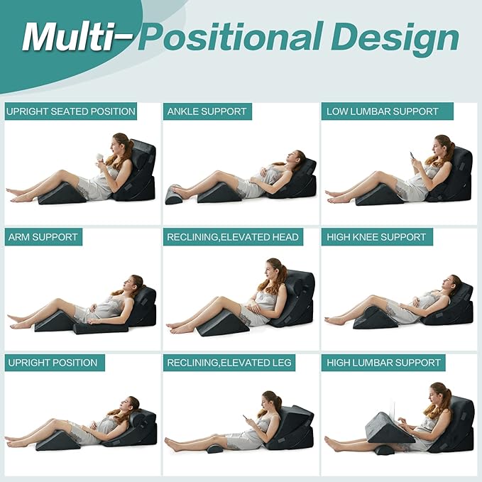Ganaver 4Pcs Wedge Pillow for Sleeping, Orthopedic Bed Wedge Pillows for After Surgery, Foam Triangle Sit Up Pillow Wedge for Back, Neck, Shoulder Support, Leg Elevation, Acid Reflux, Gerd, Snoring