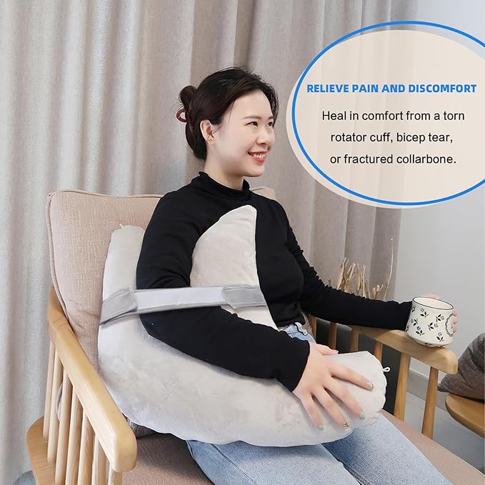 Shoulder Surgery Pillow, Ergonomic Rotator Cuff Pillow, Comfortable Post Shoulder Surgery Pillow, Adjustable Structure Provide Support, Shoulder Pain Relief (Grey, Arm & Shoulder Strap)
