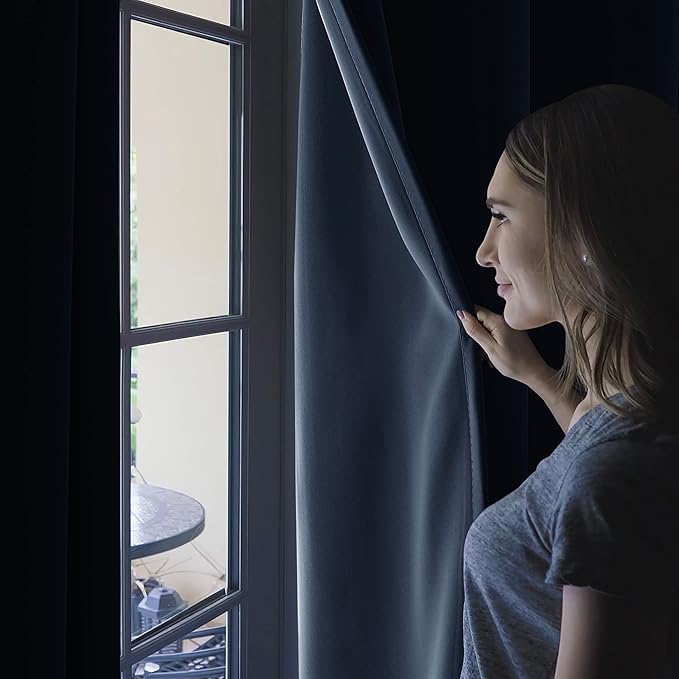 NICETOWN 100% Blackout Curtain Set, Thermal Insulated & Energy Efficiency Window Draperies for Guest Room, Full Shading Panels for Shift Worker and Light Sleepers, Navy Blue, 52W x 84L, 2 PCs