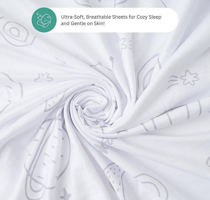 TansyPanda Bassinet Sheets for Halo Bassinest Swivel, Flex, Glide, Premiere and Luxe Series Sleeper, Pack of 3, 33 X 17 Inch, Ultra Soft and Snug Fit, Unisex Boys Girls, Gray White (Space Rockets)