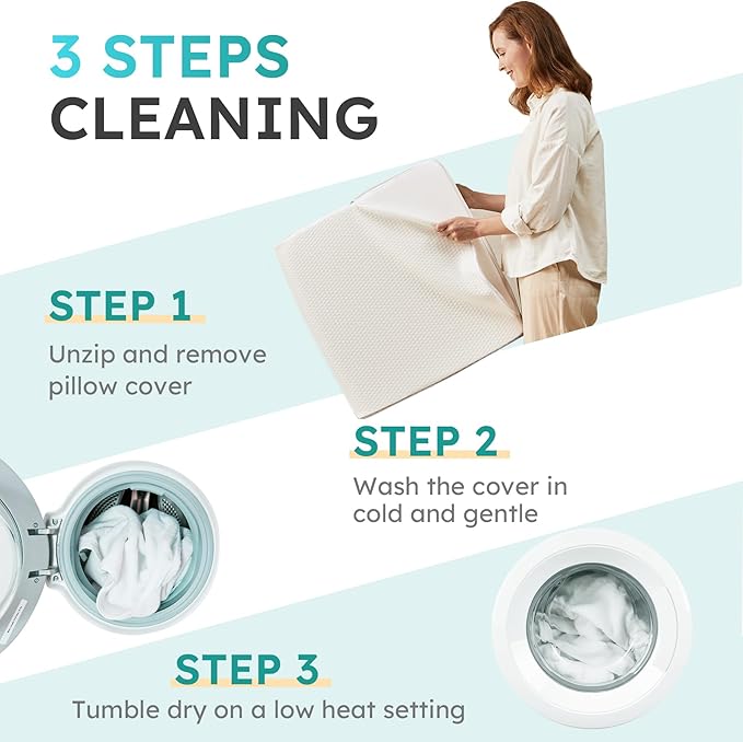 Wedge Pillow for Sleeping, 10 inch Bed Wedge Pillow, Elevated Body Pillow for Back Support, Acid Reflux, Leg, Neck Pain, Snoring, Triangle Pillow Wedge - Cooling Memory Foam Top, White/Grey