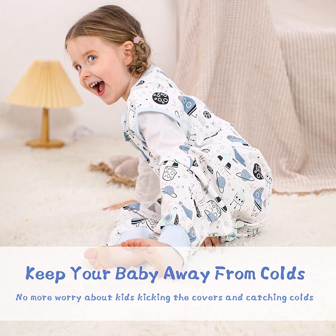 WONDAY Baby Sleep Sack, Sleep Sack 12-24 Months, Sleep Sack Baby Wearable Blanket, Toddler Baby Sleep Sack with Feet, Sleeveless Breathable Sleep Sacks for Baby Boys or Girls