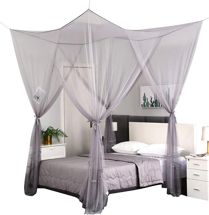 Mengersi 4 Corner Post Elegant Mosquito Net Canopy Bed Curtains Twin to Twin XL Size Bed,Netting Curtains for Camping, Patio,Indoor Outdoor Net (80x40x80, Gray)
