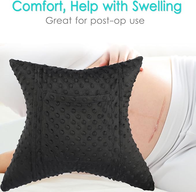 Heart Surgery Pillow Cough Recovery Pillows with 2 Pockets for Open Heart Surgery Bypass Mastectomy Breast Cancer Lumpectomy Chemo Port Pacemaker Broken Ribs Must Have Gifts Minky Dot Black
