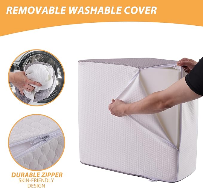 Leg Elevation Pillows, Leg Pillows for Sleeping, Cooling Gel Memory Foam Top, Wedge Pillow for Legs, Leg Wedges for Circulation, Swelling, After Surgery - Removable Cover (10 Inch, White/Grey)