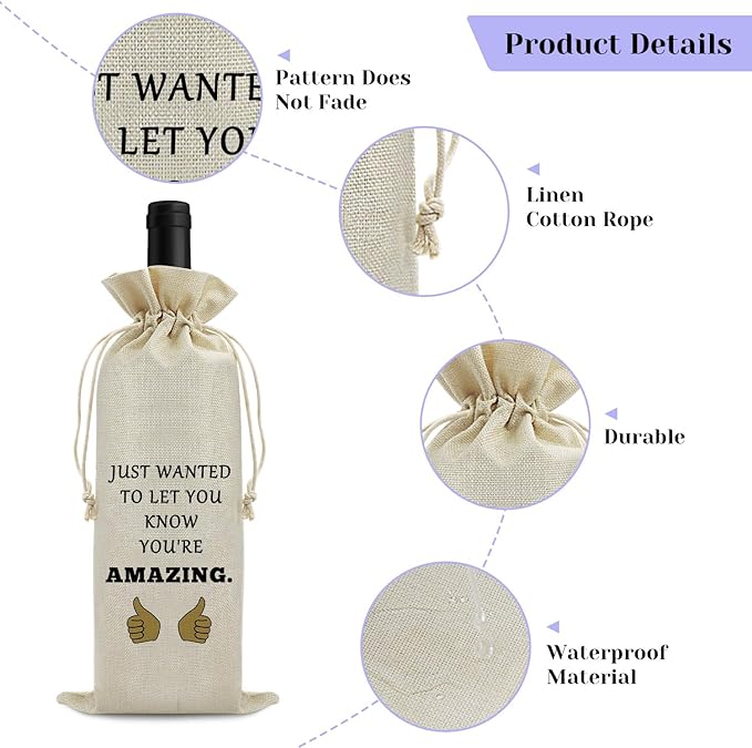 Encouragement Gifts for Women Wine Bag Inspirational Gifts for Friend Family Colleagues Superiors and Neighbors Wine Bottle Bag Thank You Gift for Men Birthday Christmas Best Wine Gift Bag