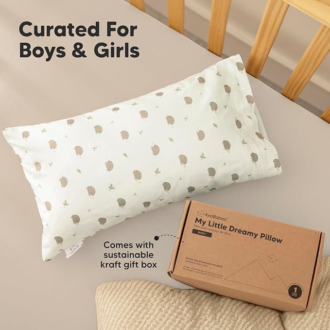 Toddler Pillow with Pillowcase - 10x18 My Little Dreamy Pillow, Organic Toddler Pillows for Sleeping, Kids Pillow, Small Pillows, Toddler Travel Pillows for Sleeping, Toddler Bed Pillows (Bruce)