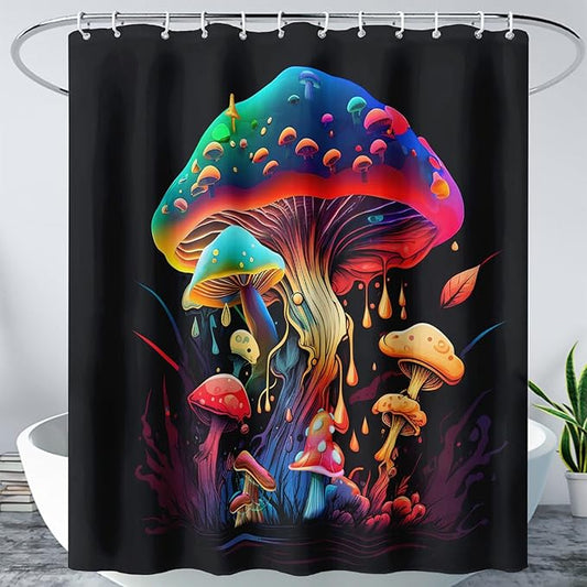 AILONEN Magic Mushroom Shower Curtain,Colorful Mushroom Shower Curtain Set for Bathroom,Natural Fungus Waterproof Fabric Bath Curtain for Kids Girl,Boho Style Bathroom Curtain with Hooks, 72" W*78" H