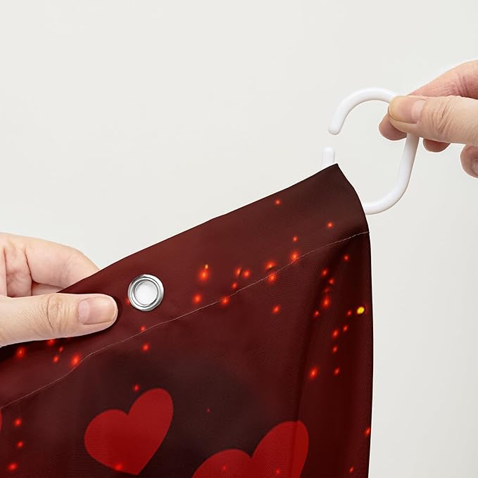 AILONEN Red Rose Shower Curtain for Bathroom, Romantic Eiffel Tower Love Hearts Printed Bathroom Curtain,48" W*72" H Polyester Waterproof Bath Curtain with 12 Hooks