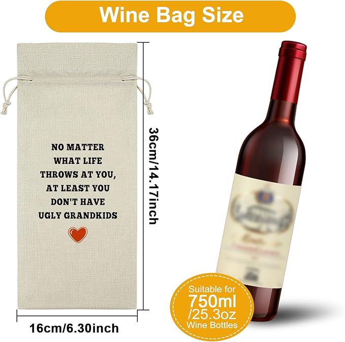 Sazuwu Funny Grandparent Gifts Wine Bag Grandparent Gifts from Grandchildren Grandma and Grandpa Gifts Wine Bottle Decoration Bag Grandmother Grandfather Gift Wine Accessories Gifts for Wine Lovers
