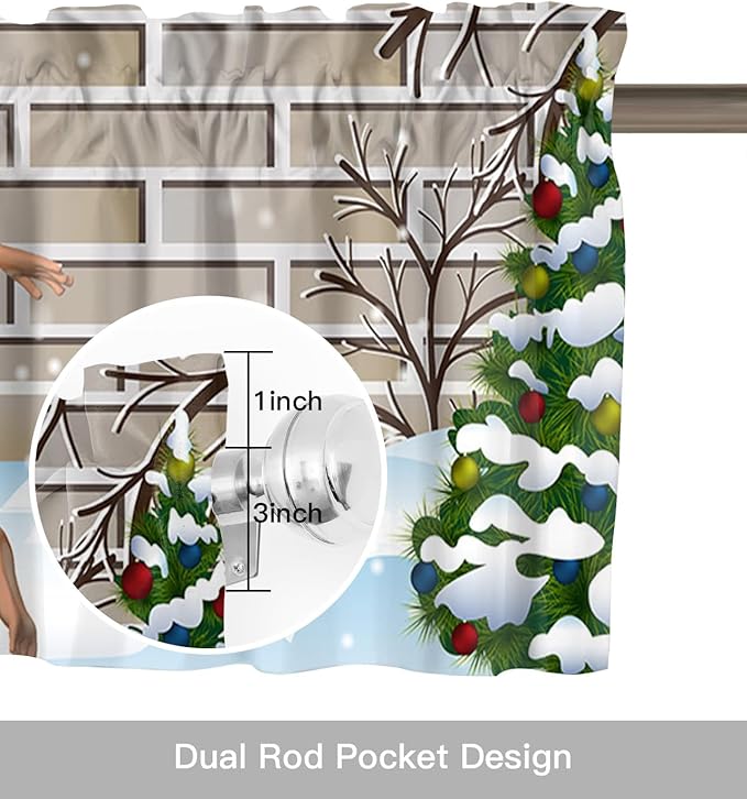 Christmas Farmhouse Kitchen Curtains Valances for Windows Funny Santa Claus Rod Pocket Window Treatment for Kitchen/Living Room/Bedroom/Bathroom,60" X 18" -1 Panel, Holly Xmas Tree