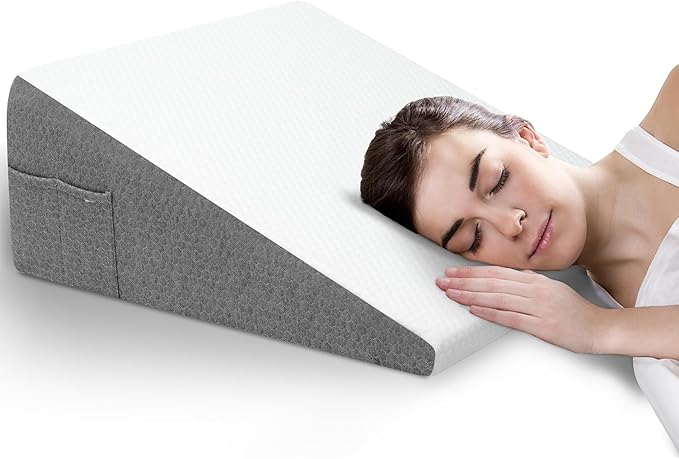 Wedge Pillow with Foam Top for Sleeping,Reading and Rest, 12 Inch Elevated Support Triangle Bed Pillow for Legs and Back Support with Washable Cover