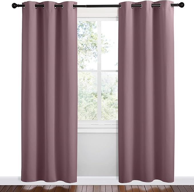 NICETOWN Dry Rose Room Darkening Curtains for Kitchen, Set of 2, 42 inches Wide by 78 inches Long, Window Treatment Thermal Insulated Solid Grommet Room Darkening Curtains/Drapes for Bedroom