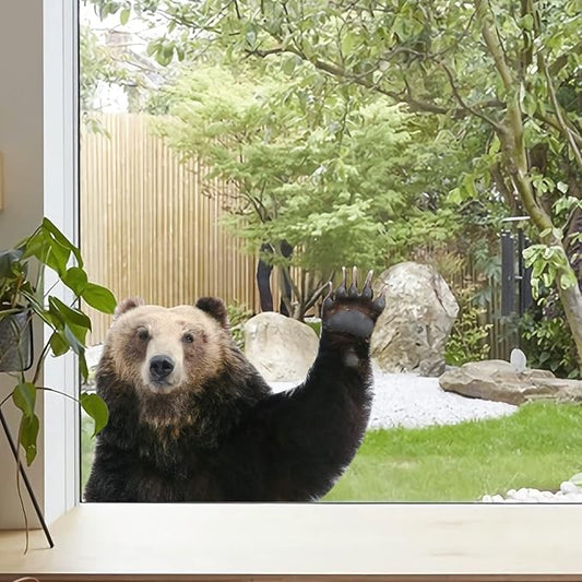 Funny Bear Wall Decal Peel Stick Realistic Hi Bear Wall Art Sticker, Removable Vinyl Bear Sticker Mural Funny Gift for Friends Bathroom Kids Bedroom Playroom Safari Wall Art Decor